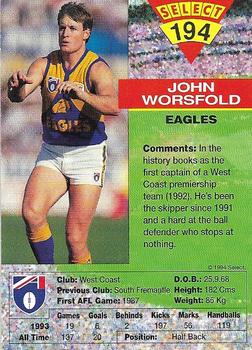 1994 Select AFL #194 John Worsfold Back